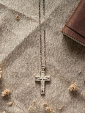 Gold Crystal Cross Pendant Necklace for Women